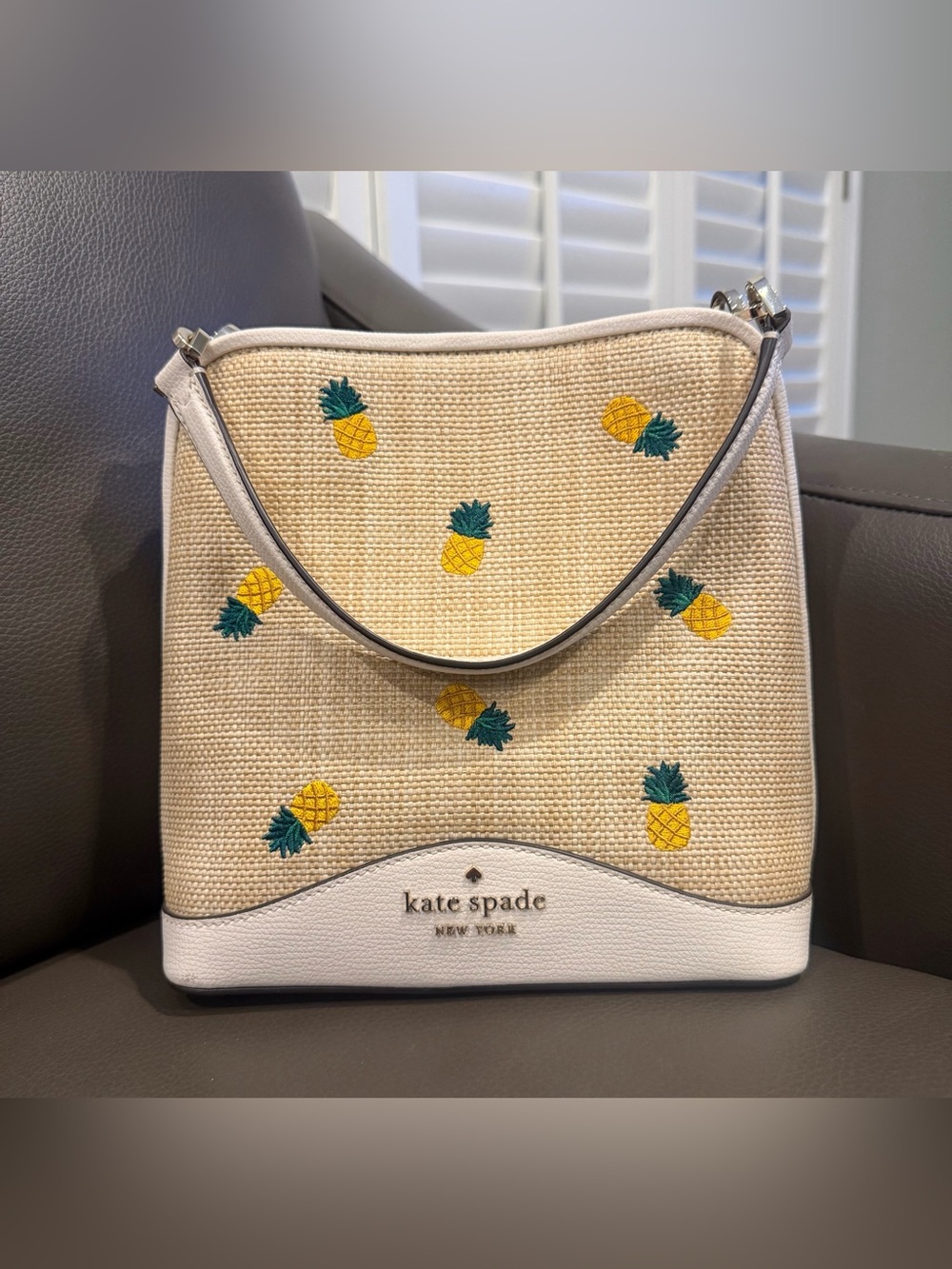 kate spade Cream Rafia Crossbody with Yellow Pineapple Embroidery - Picture 3 of 8